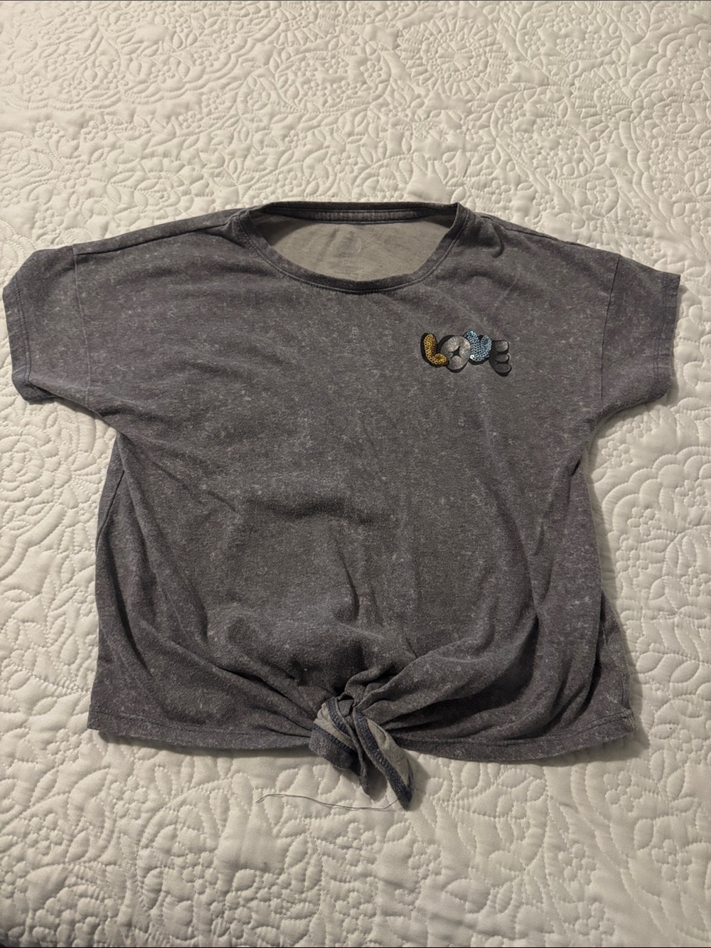 wonder nation Gray Knot-Front Tee with Colorful 'Love' Patch